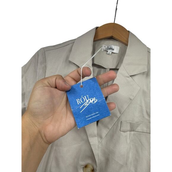 Rouso The Label Harper Collared Jumpsuit Striped Khaki Minimalist Womens XS New - Picture 8 of 13